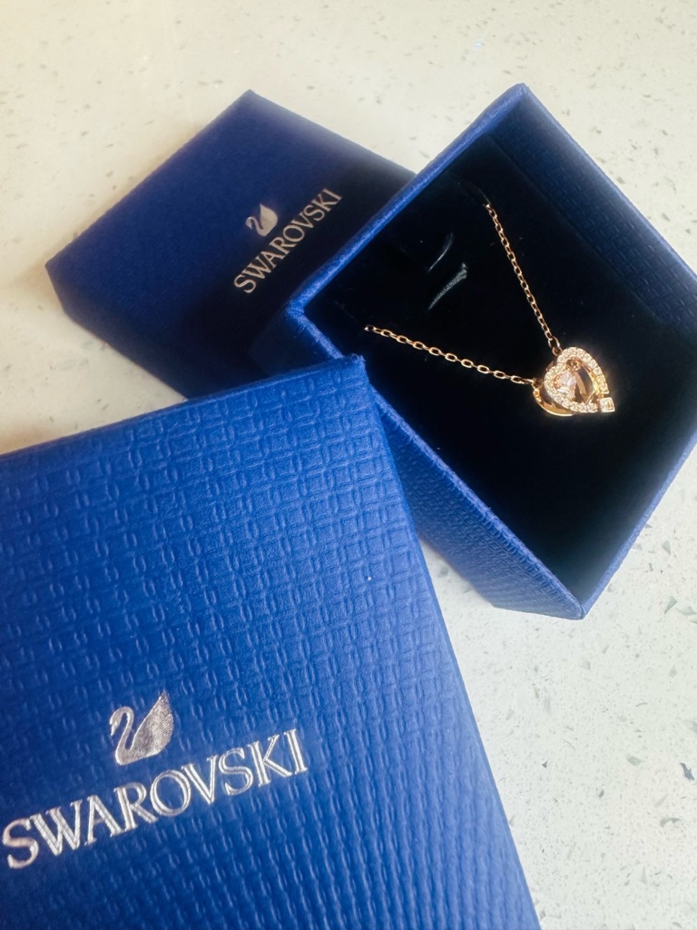 Swarovski Rose Gold Heart Pendant with CZ Center